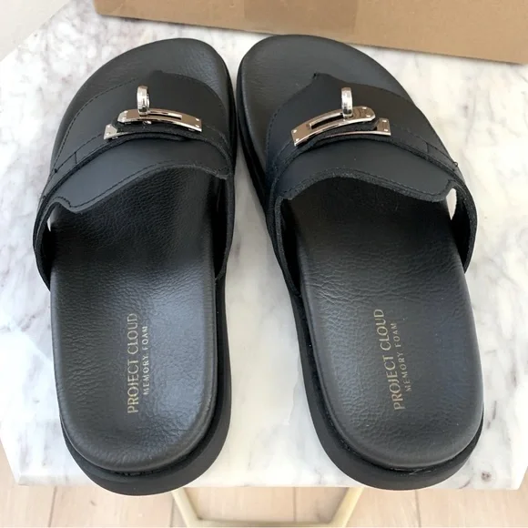 ☁️ PROJECT CLOUD Vita Genuine Leather Turn Lock Flat Sandals in Black - Picture 7 of 9